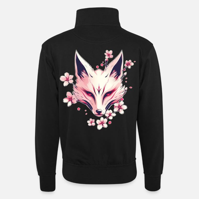 Masque japonais de renard - Sweat col montant zippé unisexe - noir