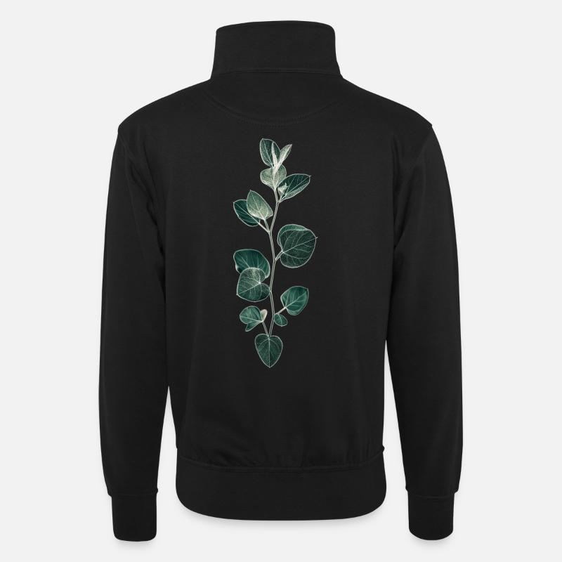 Pflanzenmuster - Unisex Pullover mit Zip-Kragen - Schwarz