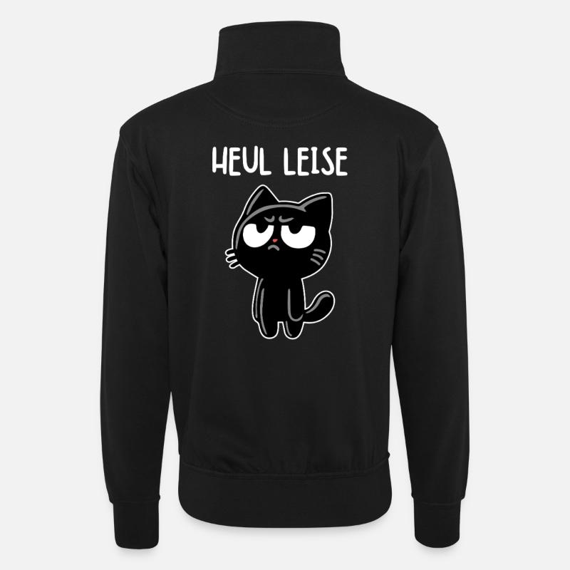 Genervte schwarze Katze – Blick sagt alles - Unisex Pullover mit Zip-Kragen - Schwarz