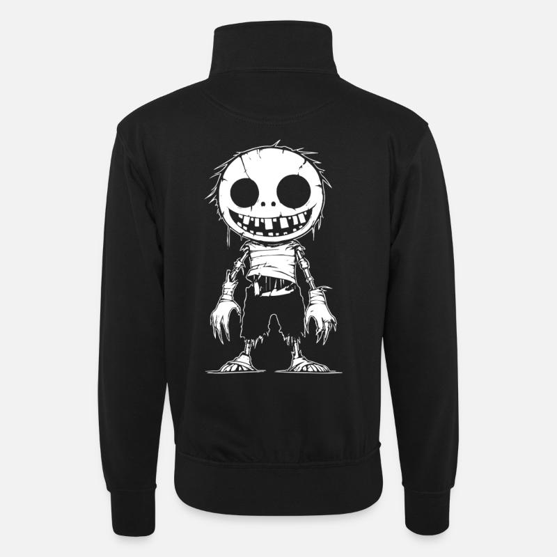 Gruseliger Cartoon-Zombie mit Smile - Unisex Pullover mit Zip-Kragen - Schwarz