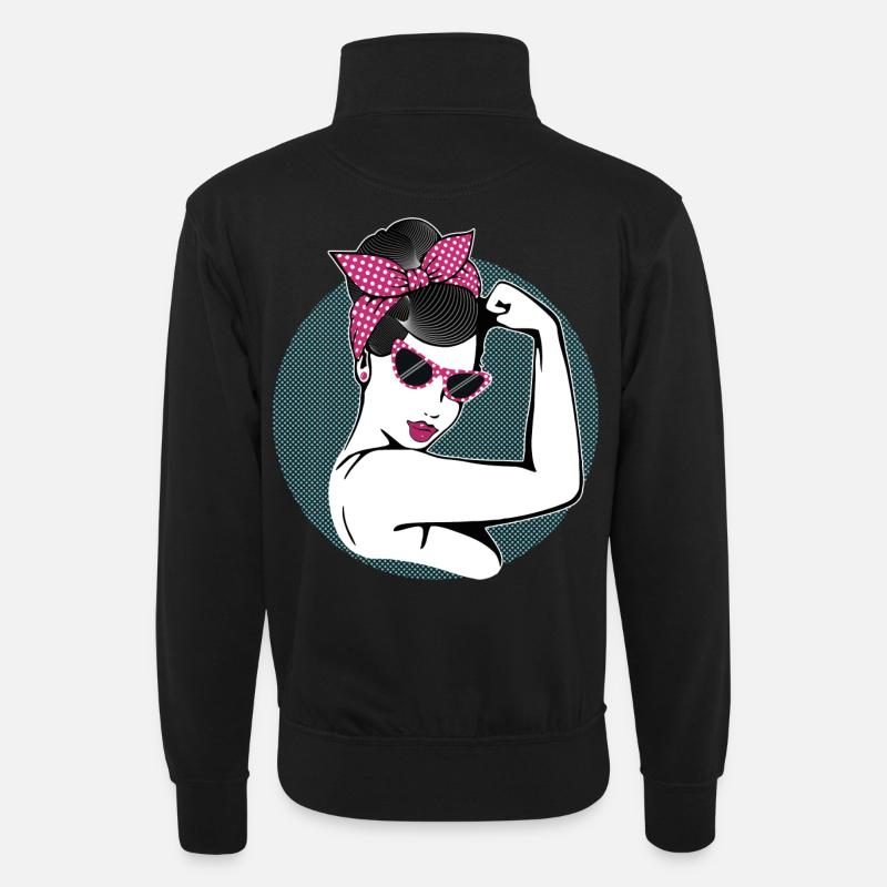 Rockabilly Girl - Unisex Pullover mit Zip-Kragen - Schwarz