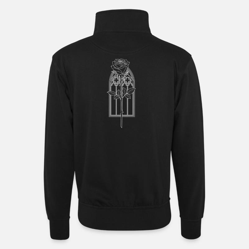Rose im gotischen Fenster - Unisex Pullover mit Zip-Kragen - Schwarz