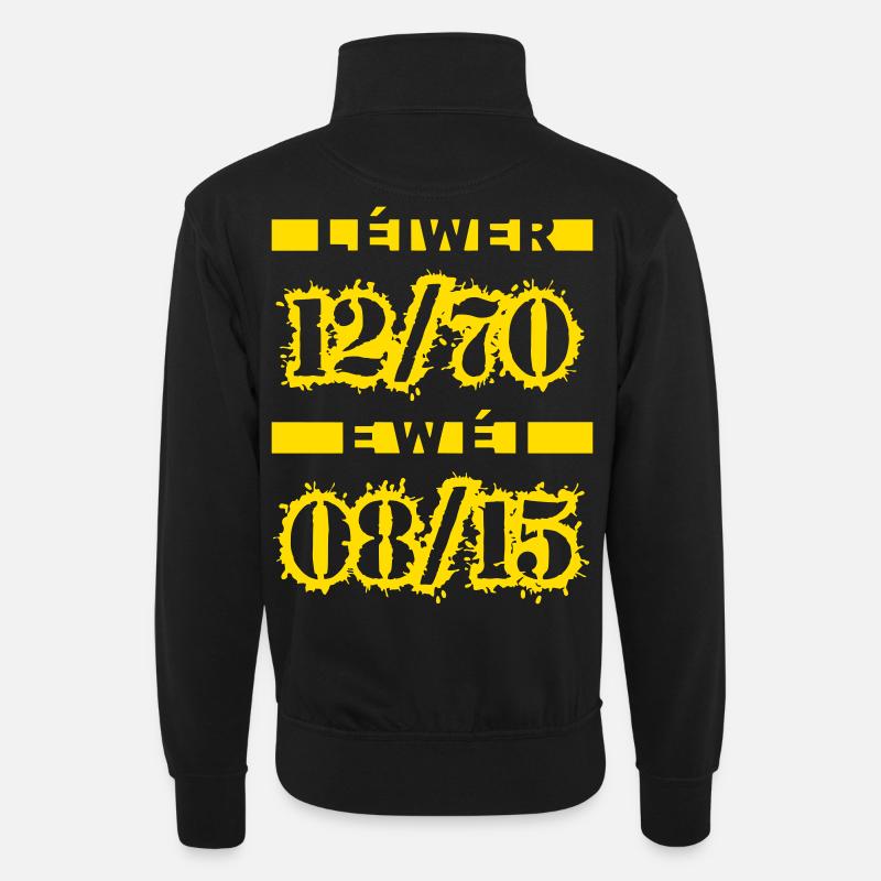 Léiwer 12/70 ewéi 08/15 - Unisex Pullover mit Zip-Kragen - Schwarz