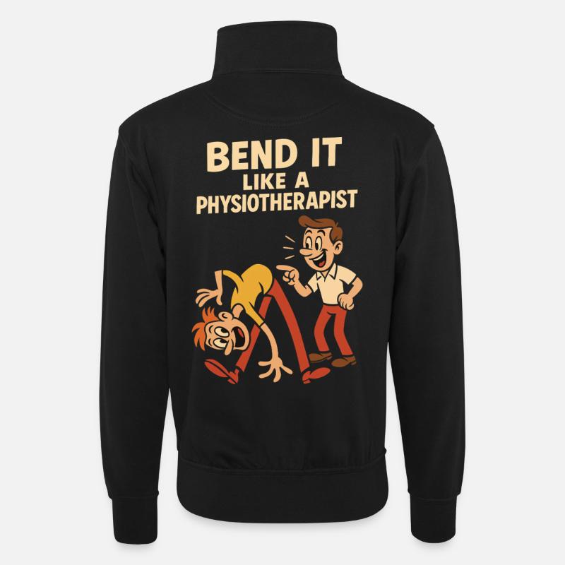 Bending like a physiotherapist - Unisex sweater with zip collar - black