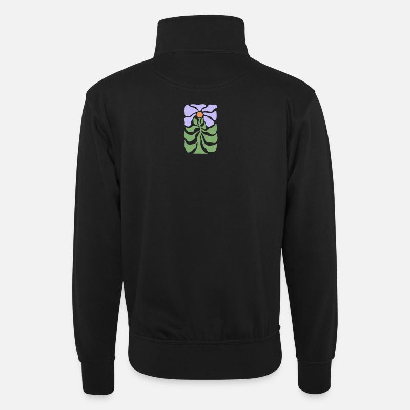 Blumengrafik - Unisex Pullover mit Zip-Kragen - Schwarz