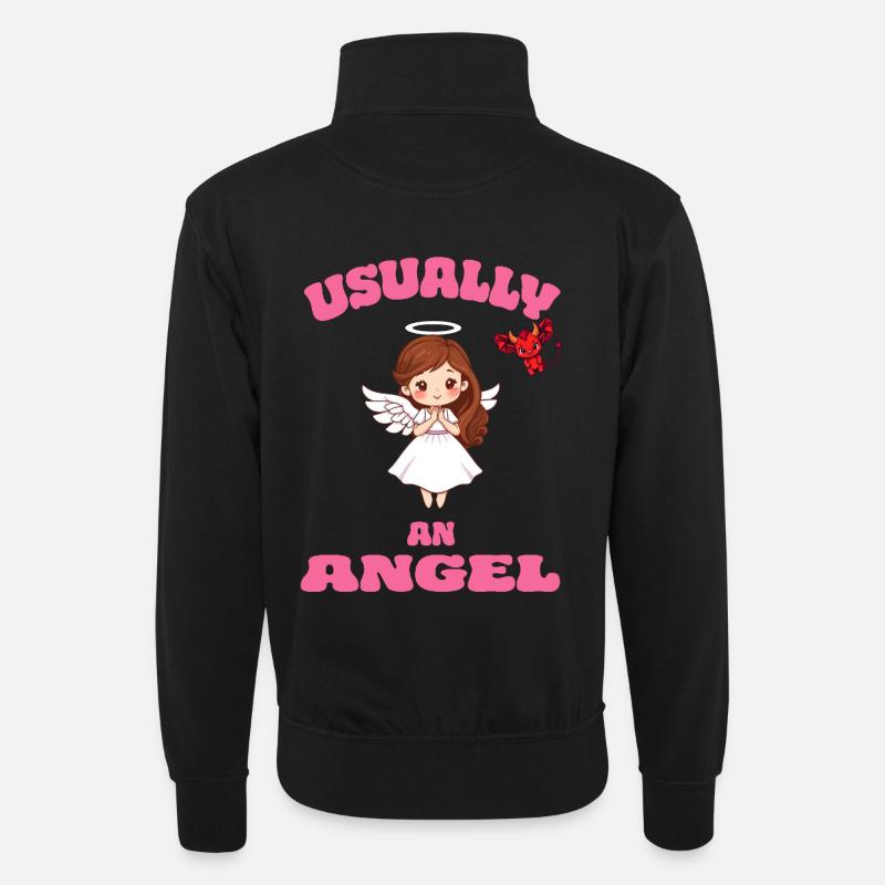 Angel or Devil - Unisex Pullover mit Zip-Kragen - Schwarz