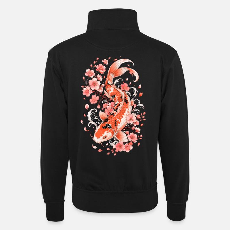 Flux de Koi Sakura - Sweat col montant zippé unisexe - noir