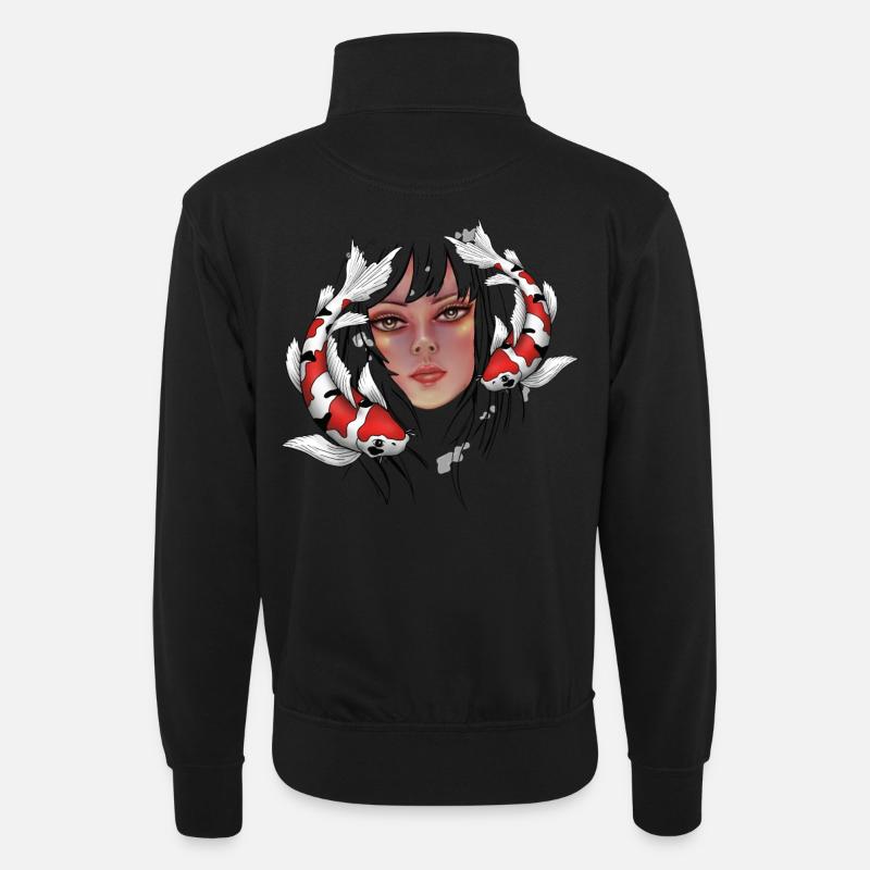 Filles avec carpe Koi - Sweat col montant zippé unisexe - noir
