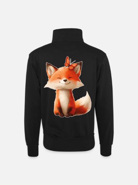 Fox with Butterfly - Unisex sweater with zip collar - black