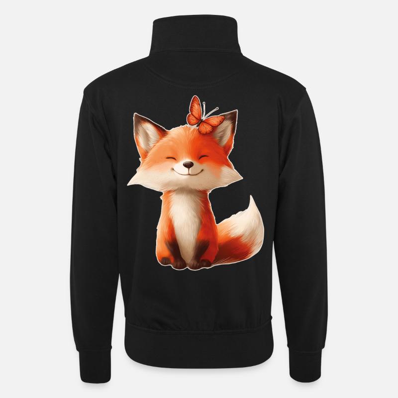 Fuchs mit Schmetterling - Unisex Pullover mit Zip-Kragen - Schwarz
