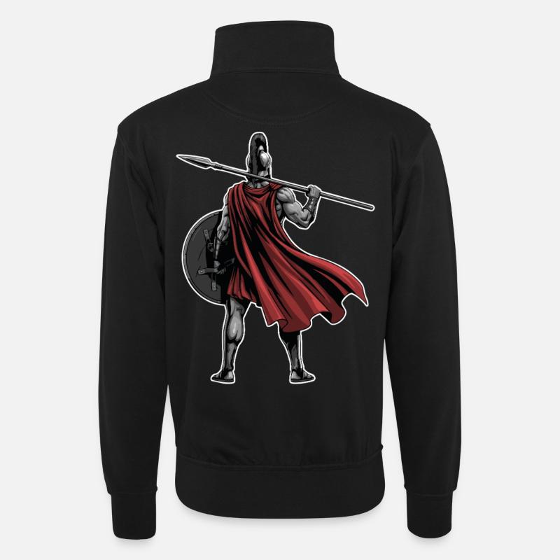 Spartan Back Spear Shield Maskottchen-Fitness - Unisex Pullover mit Zip-Kragen - Schwarz