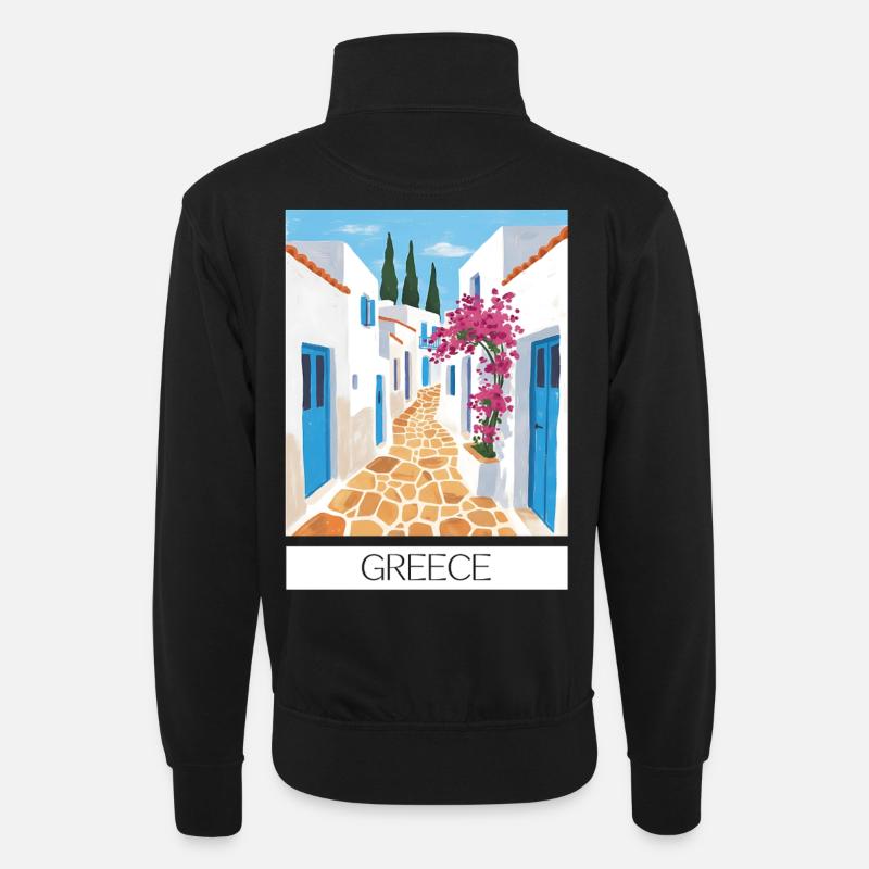 Griechischer Straßenpfad Blauweiß - Unisex Pullover mit Zip-Kragen - Schwarz