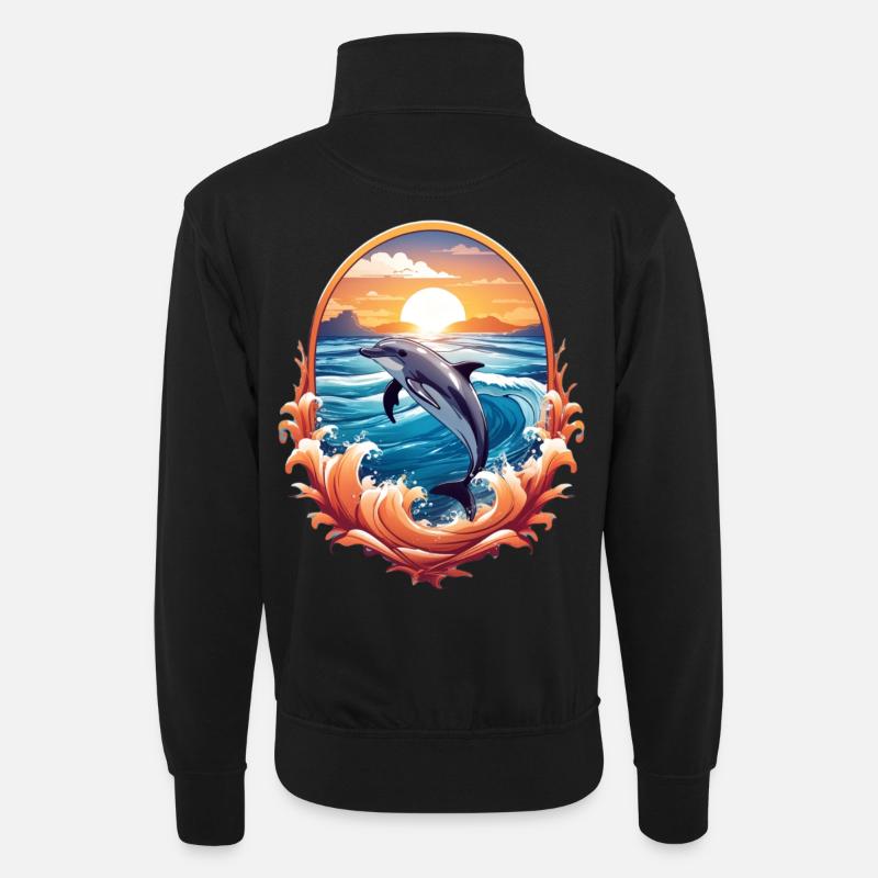 Delfin - Unisex Pullover mit Zip-Kragen - Schwarz
