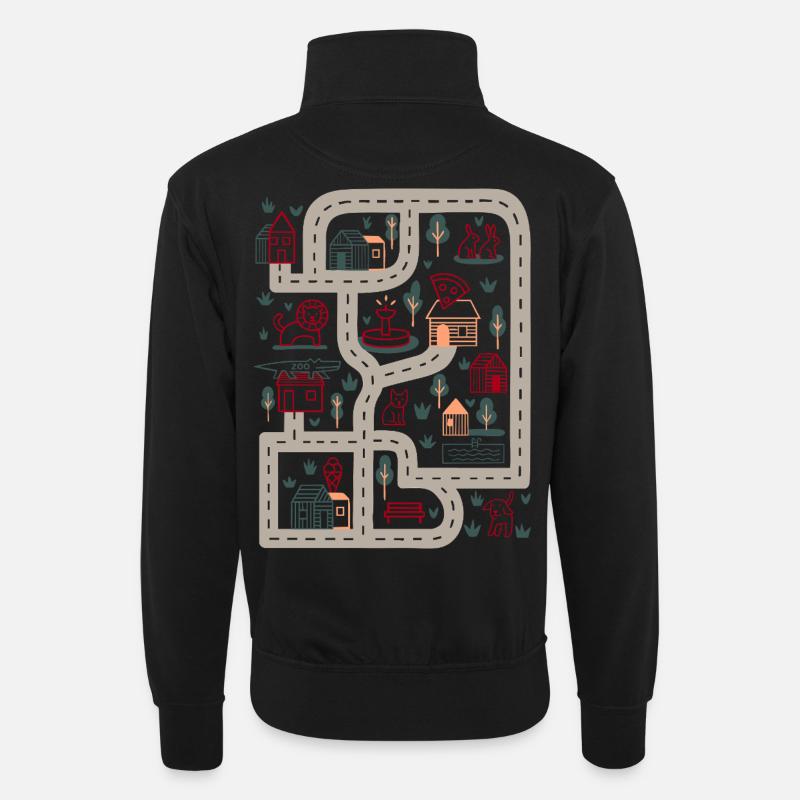 Kartenpfad Bunte Dorfwelt - Unisex Pullover mit Zip-Kragen - Schwarz
