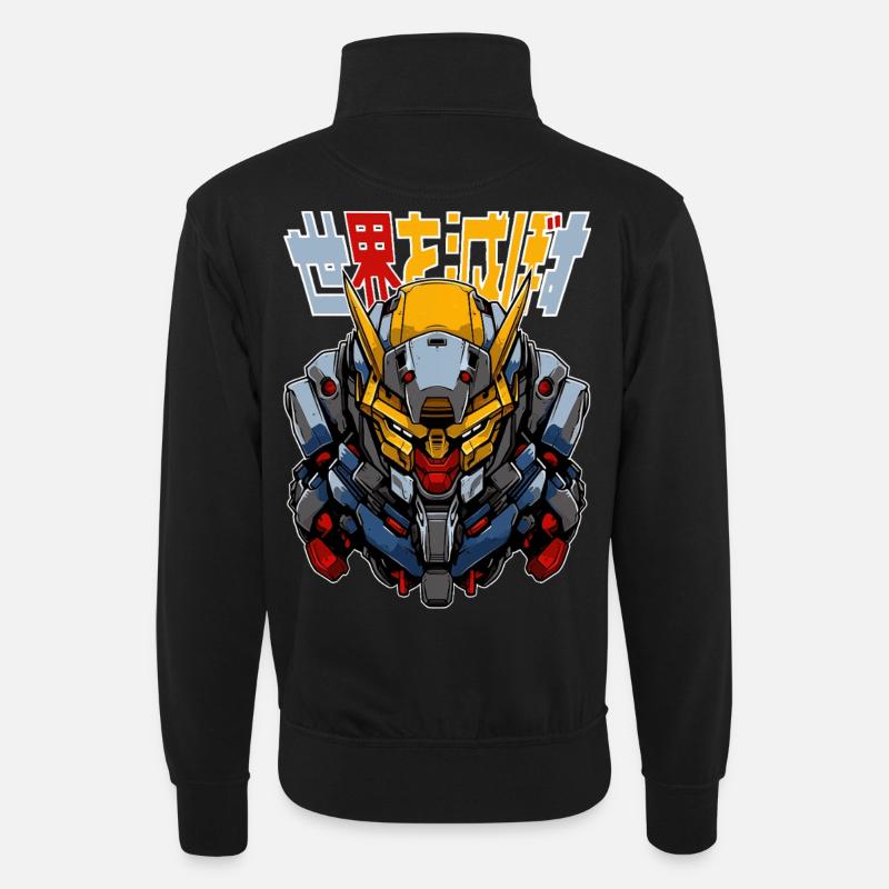 Anime Roboter! - Unisex Pullover mit Zip-Kragen - Schwarz