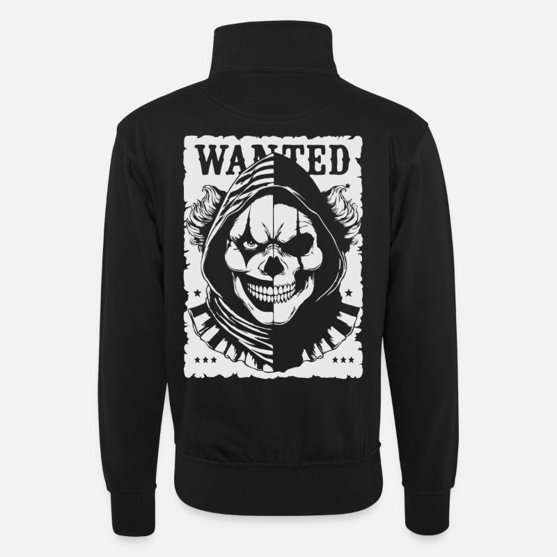 Wanted Skull Pullover Hoodie Poster - Sweat col montant zippé unisexe - noir