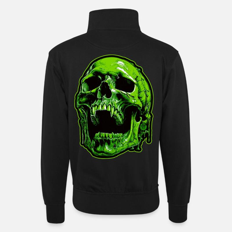 Crâne de vampire vert - Sweat col montant zippé unisexe - noir