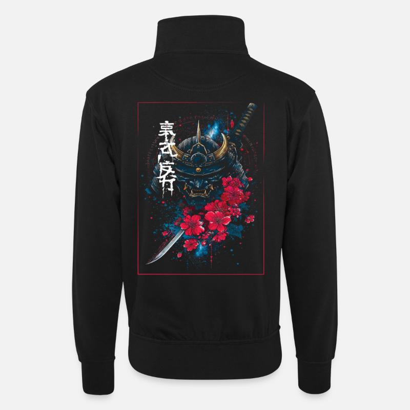 Oni - Japanese Demon Samurai - Unisex sweater with zip collar - black