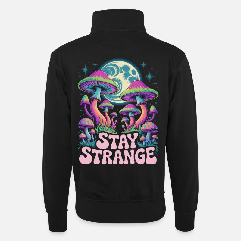 Stay Strange Mushroom Art - Unisex Pullover mit Zip-Kragen - Schwarz