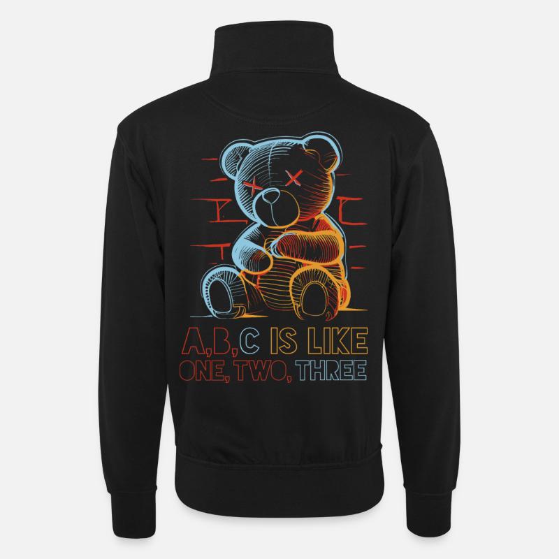 Loving Bear with Alphabet Drawing - Unisex sweater with zip collar - black