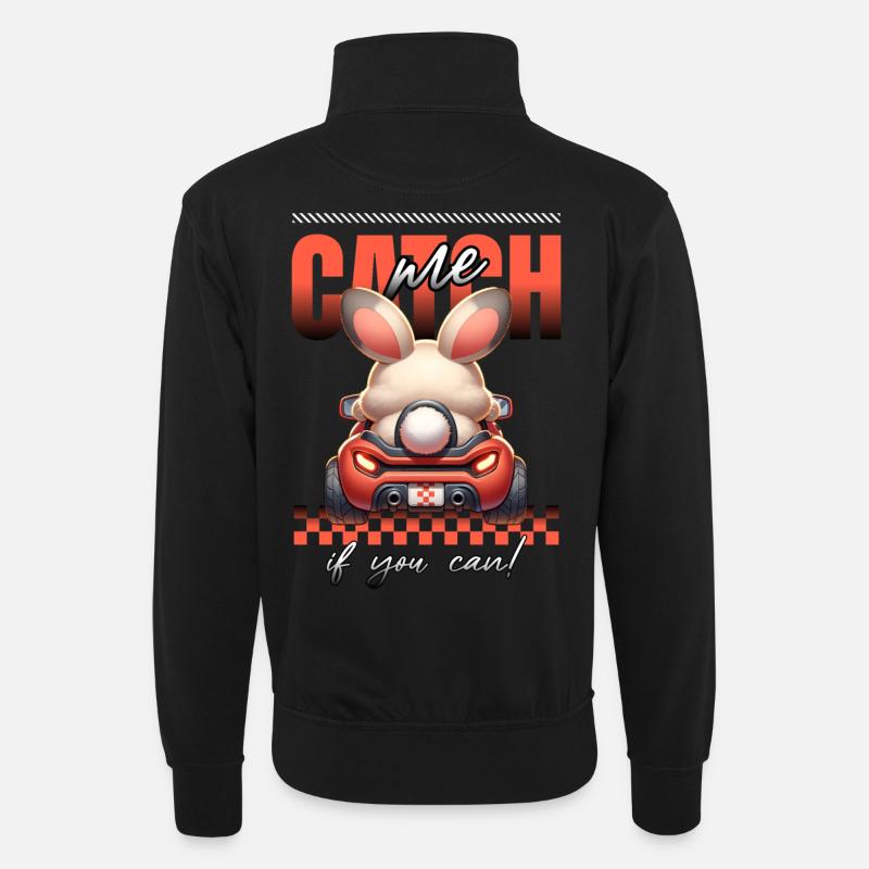 Hase im Rennwagen Fang Mich - Unisex Pullover mit Zip-Kragen - Schwarz
