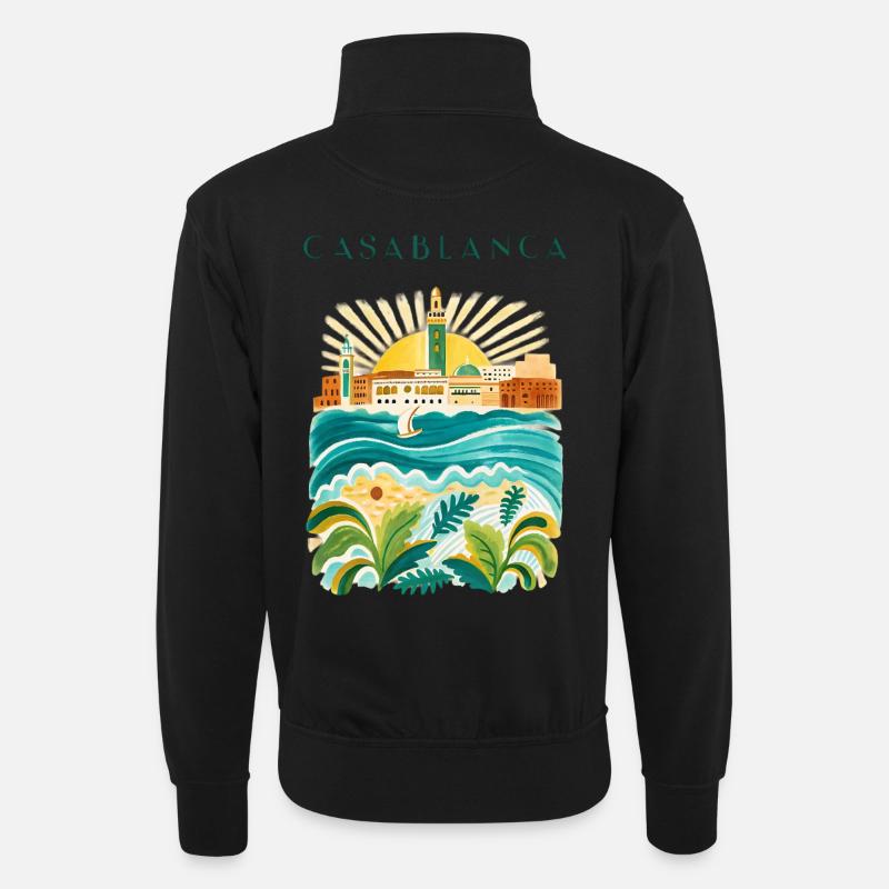 Illustration de l’Idylle côtier de Casablanca - Sweat col montant zippé unisexe - noir