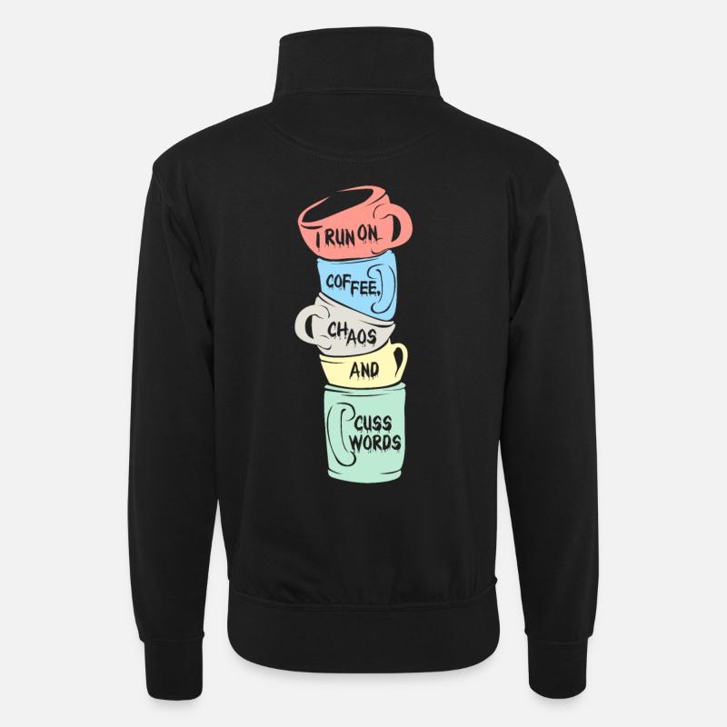 Kaffee - Unisex Pullover mit Zip-Kragen - Schwarz