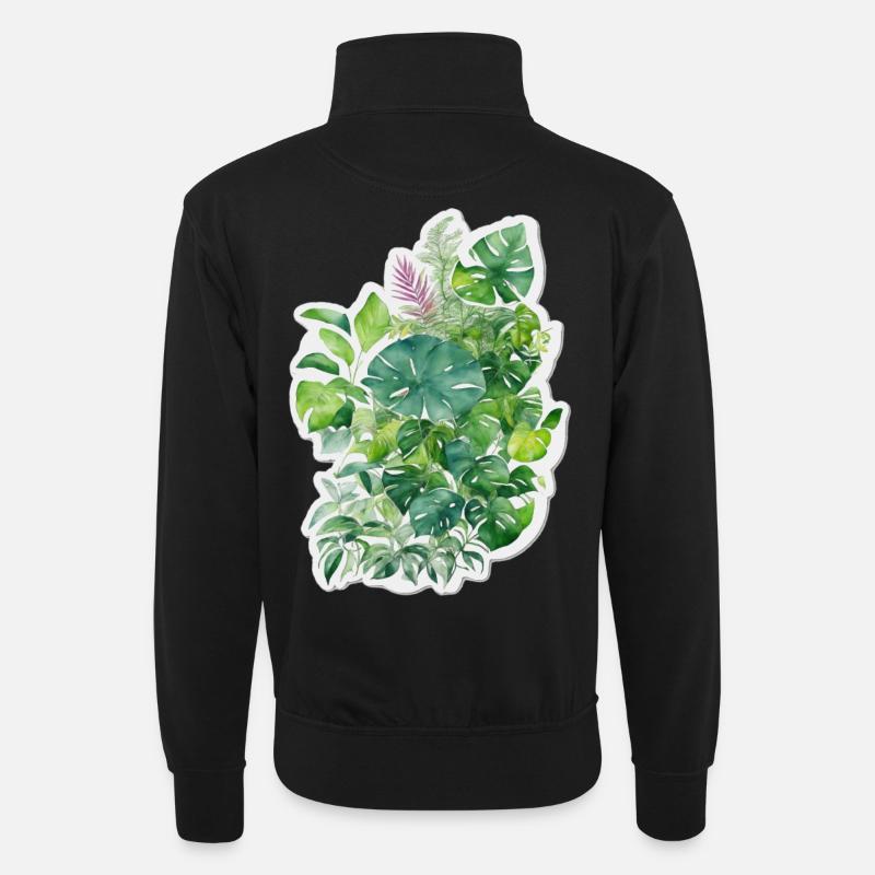 Dschungelblätter - Unisex Pullover mit Zip-Kragen - Schwarz