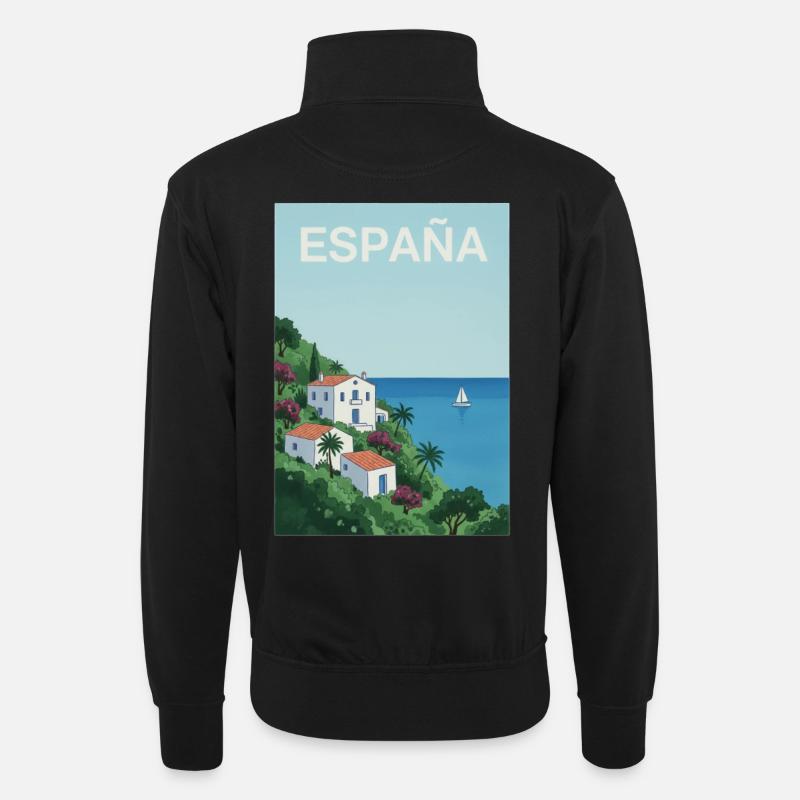 Spanische Küstenidylle - Unisex Pullover mit Zip-Kragen - Schwarz