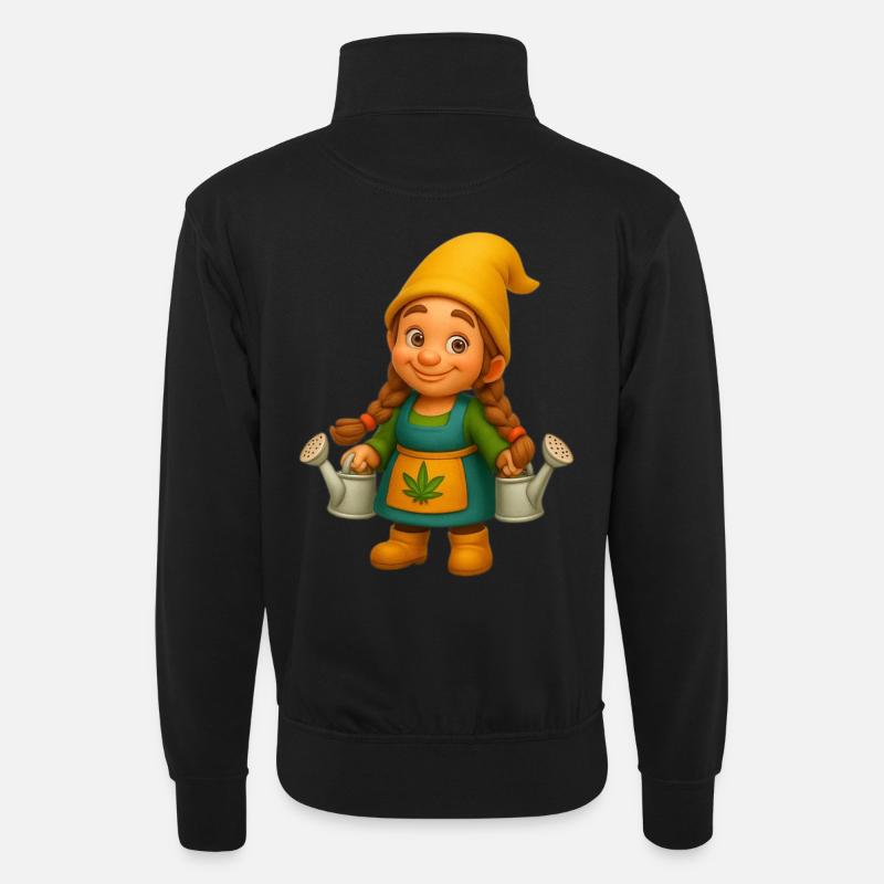 Zwergin mit Gießkannen - Unisex Pullover mit Zip-Kragen - Schwarz