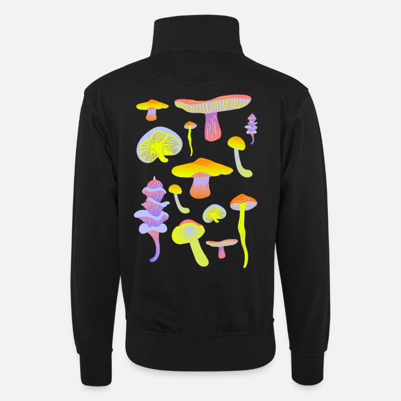 Tropische Pilz-Neon-Palette - Unisex Pullover mit Zip-Kragen - Schwarz