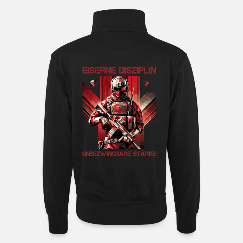Disziplin & Unbesiegbar - Unisex Pullover mit Zip-Kragen - Schwarz