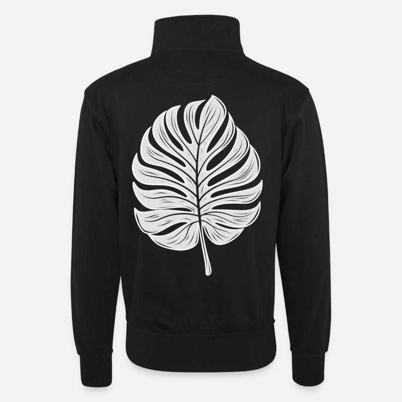 Cool Monstera Leaf, Plants Motif - Unisex sweater with zip collar - black