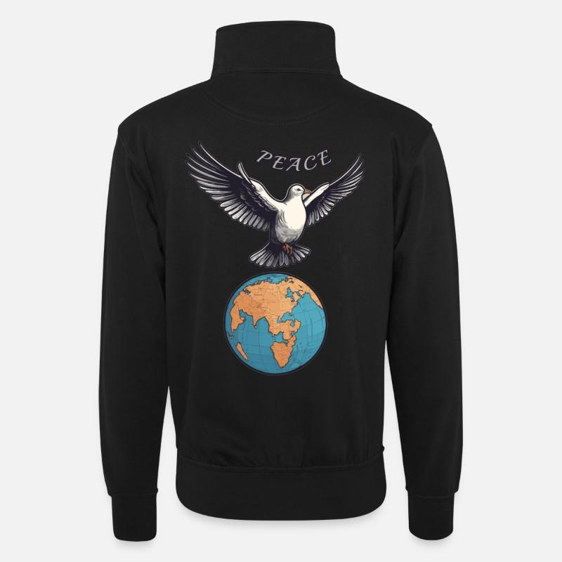 Weltfrieden auf der Erde - Unisex Pullover mit Zip-Kragen - Schwarz