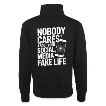 Personne ne se soucie de votre fausse vie sur les réseaux sociaux - Sweat col montant zippé unisexe - noir - Dos