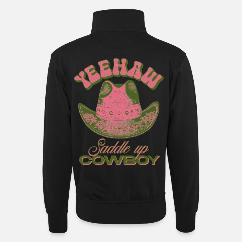 Yeehaw Saddle Up Cowboyhut - Unisex Pullover mit Zip-Kragen - Schwarz
