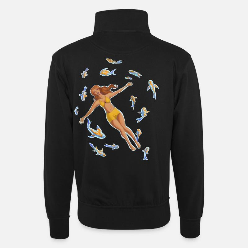 Frau im Wasser mit Koi-Fischen - Unisex Pullover mit Zip-Kragen - Schwarz