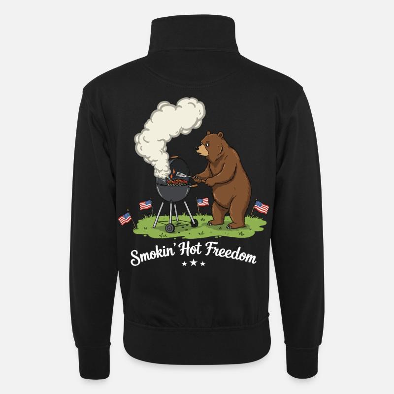 Bärenstarkes Grillvergnügen - Unisex Pullover mit Zip-Kragen - Schwarz