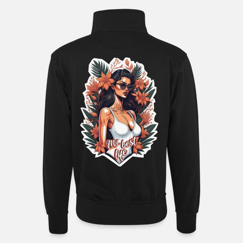 Mein bestes Leben - Unisex Pullover mit Zip-Kragen - Schwarz