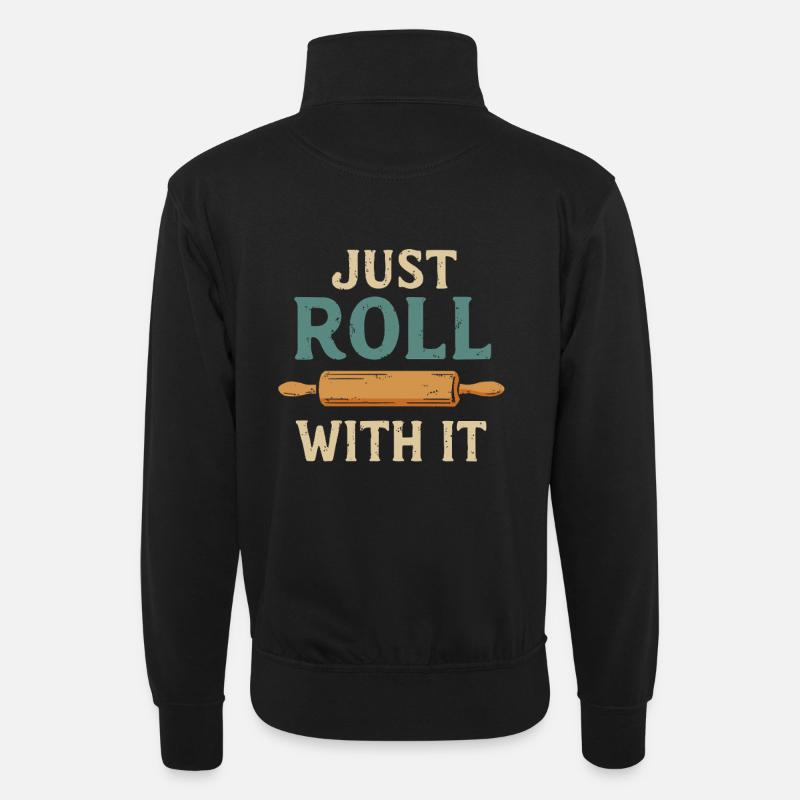 Just roll along - Unisex sweater with zip collar - black