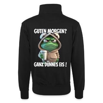 Guten Morgen? Ganz dünnes Eis! Lustiger Frosch - Unisex Pullover mit Zip-Kragen - Schwarz - Hinten