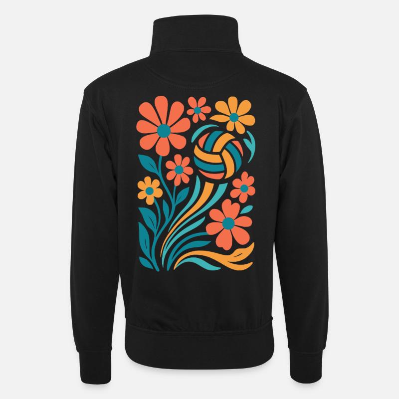 Abstrakte Blumen mit Volleyball - Unisex Pullover mit Zip-Kragen - Schwarz