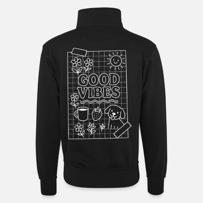 Gute Vibes - Unisex Pullover mit Zip-Kragen - Schwarz