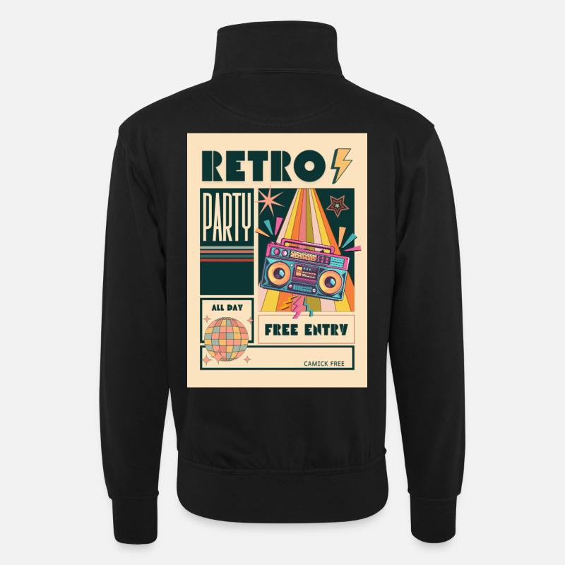 Retro-Party-Boombox-Neon - Unisex Pullover mit Zip-Kragen - Schwarz