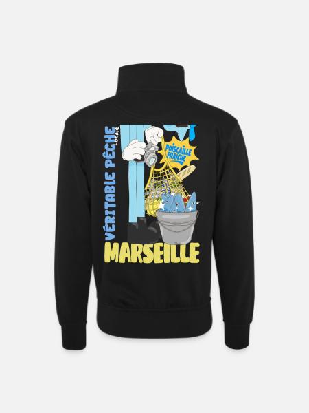 Marseille Poiscaille Fraîche Cartoon - Sweat col montant zippé unisexe - noir
