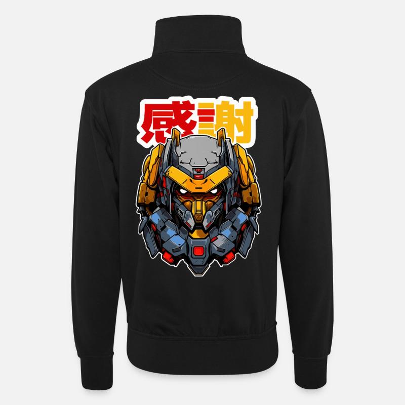 Anime Roboter TWO! - Unisex Pullover mit Zip-Kragen - Schwarz