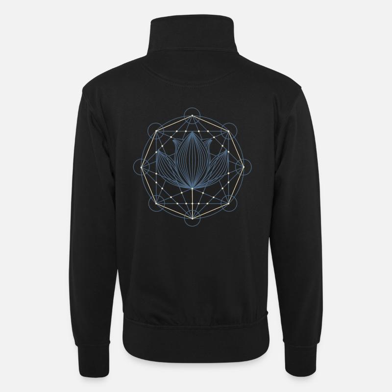 Lotus Heilige Geometrie - Unisex Pullover mit Zip-Kragen - Schwarz