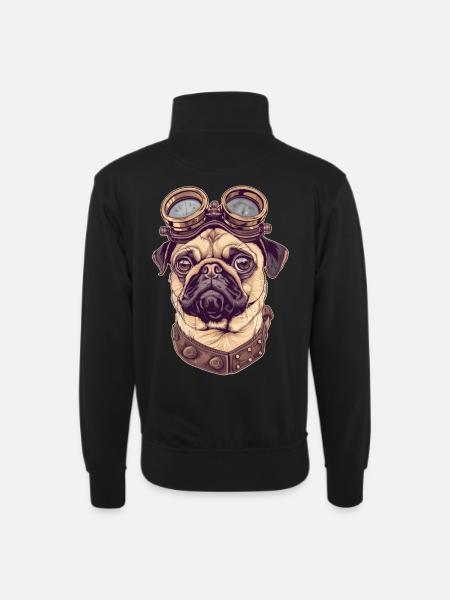 Steampunk Mops - Unisex Pullover mit Zip-Kragen - Schwarz