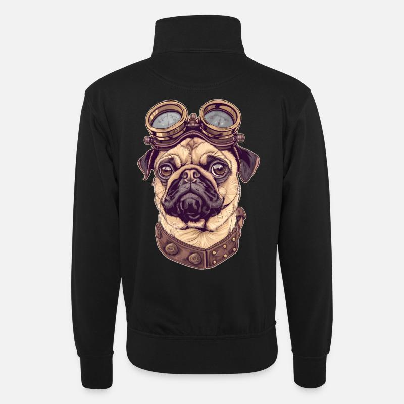 Steampunk Mops - Unisex Pullover mit Zip-Kragen - Schwarz