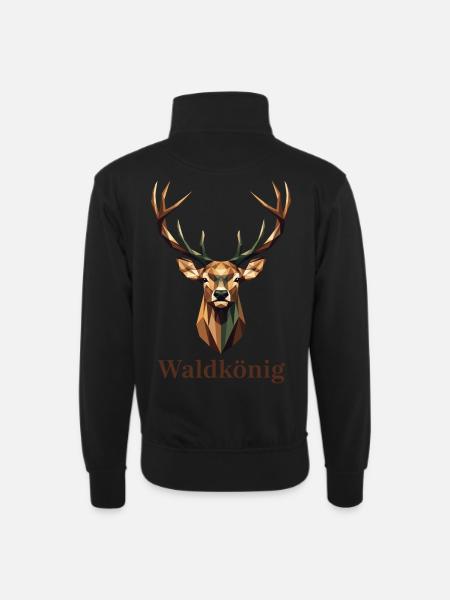 Geometrischer Hirsch mit Waldkönig-Label - Unisex Pullover mit Zip-Kragen - Schwarz